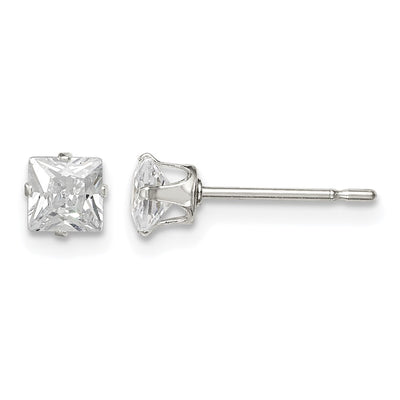 Sterling Silver Square Snap Set CZ Stud Earrings, 4 x 4mm