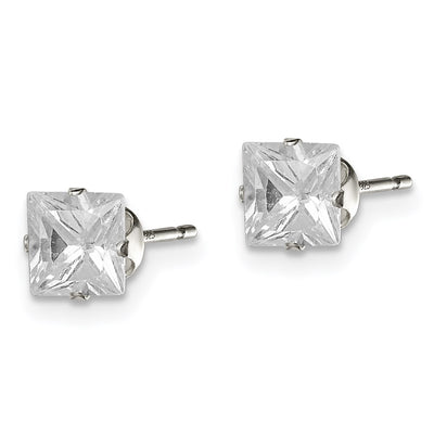 Sterling Silver Square Snap Set CZ Stud Earrings, 5 x 5mm
