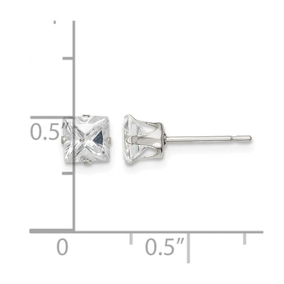 Sterling Silver Square Snap Set CZ Stud Earrings, 5 x 5mm