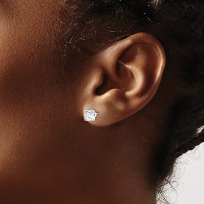 Sterling Silver Square Snap Set CZ Stud Earrings, 6 x 6mm