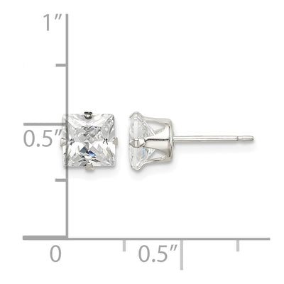 Sterling Silver Square Snap Set CZ Stud Earrings, 6 x 6mm