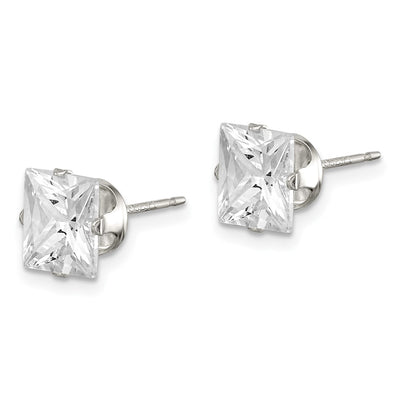 Sterling Silver Square Snap Set CZ Stud Earrings, 7 x 7mm