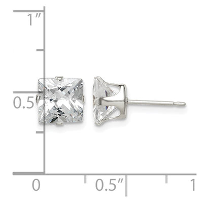 Sterling Silver Square Snap Set CZ Stud Earrings, 7 x 7mm