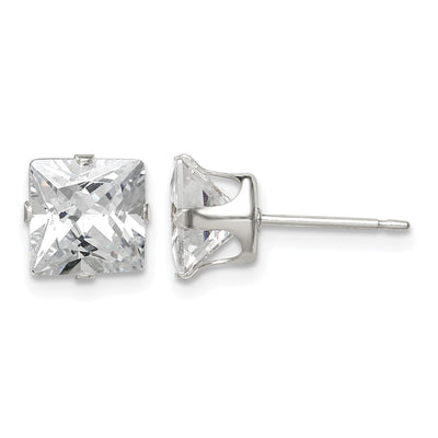 Sterling Silver Square Snap Set CZ Stud Earrings, 7 x 7mm