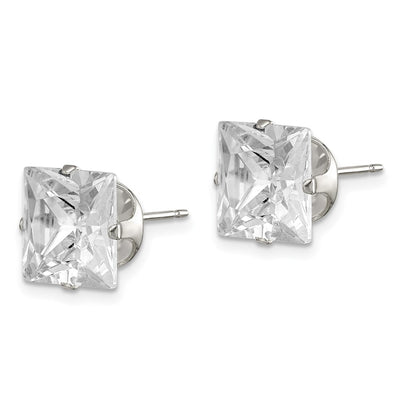 Sterling Silver Square Snap Set CZ Stud Earrings, 9 x 9mm