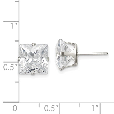 Sterling Silver Square Snap Set CZ Stud Earrings, 9 x 9mm