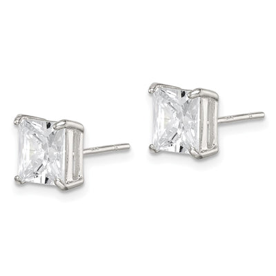 Sterling Silver Square CZ Basket Set Stud Earrings, 7 x 7mm