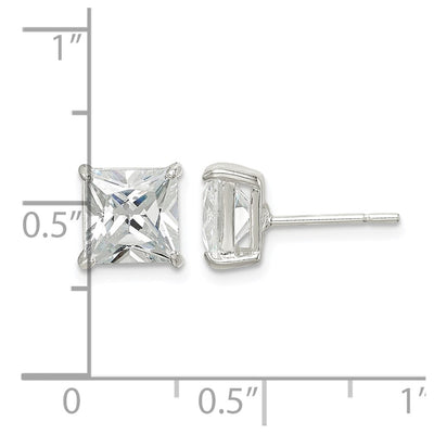 Sterling Silver Square CZ Basket Set Stud Earrings, 7 x 7mm