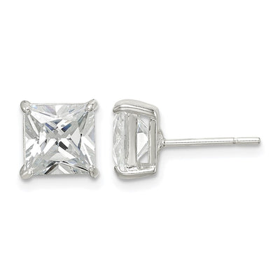 Sterling Silver Square CZ Basket Set Stud Earrings, 7 x 7mm