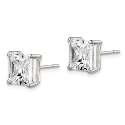 Sterling Silver Square CZ Basket Set Stud Earrings, 8 x 8mm