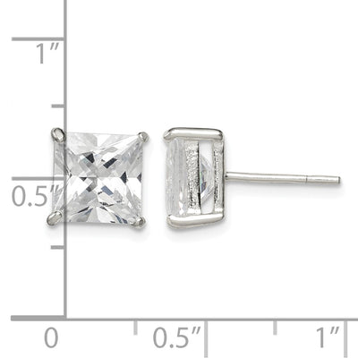Sterling Silver Square CZ Basket Set Stud Earrings, 8 x 8mm