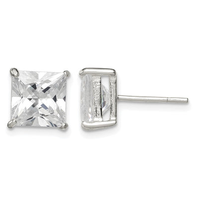 Sterling Silver Square CZ Basket Set Stud Earrings, 8 x 8mm