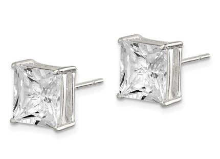 Sterling Silver Square CZ Basket Set Stud Earrings (Style QE7509)