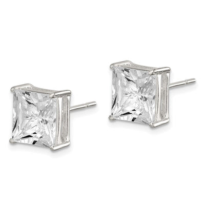 Sterling Silver Square CZ Basket Set Stud Earrings, 9 x 9mm