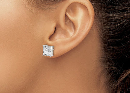 Sterling Silver Square CZ Basket Set Stud Earrings (Style QE7509)