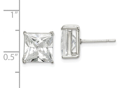 Sterling Silver Square CZ Basket Set Stud Earrings (Style QE7509)