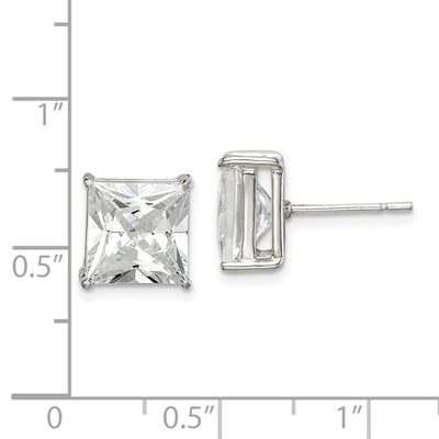 Sterling Silver Square CZ Basket Set Stud Earrings, 9 x 9mm