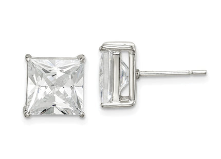 Sterling Silver Square CZ Basket Set Stud Earrings (Style QE7509)