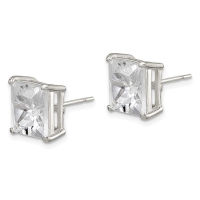 Sterling Silver Square CZ Basket Set Stud Earrings, 10 x 10mm
