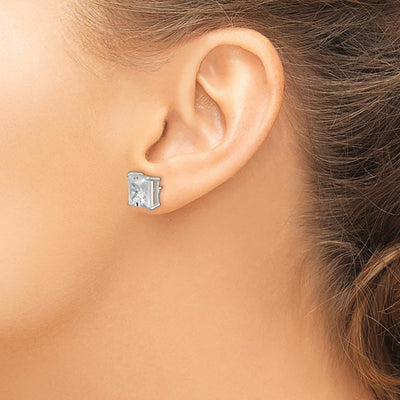 Sterling Silver Square CZ Basket Set Stud Earrings, 10 x 10mm
