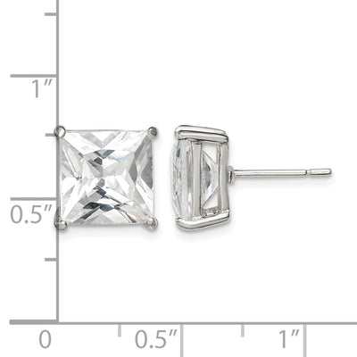 Sterling Silver Square CZ Basket Set Stud Earrings, 10 x 10mm