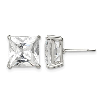 Sterling Silver Square CZ Basket Set Stud Earrings, 10 x 10mm