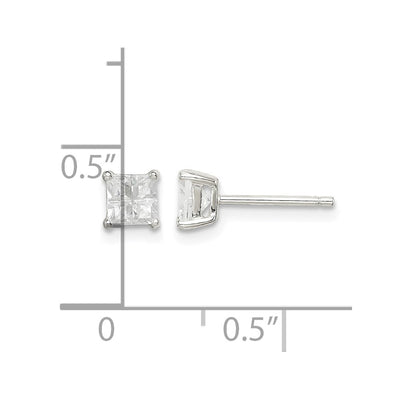 Sterling Silver Square Cross-cut CZ Basket Set Stud Earrings, 4 x 4mm