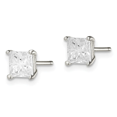 Sterling Silver Square Cross-cut CZ Basket Set Stud Earrings, 5 x 5mm