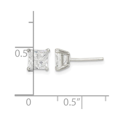 Sterling Silver Square Cross-cut CZ Basket Set Stud Earrings, 5 x 5mm