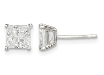Sterling silver cubic zirconia cross stud earrings