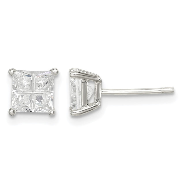 Sterling silver cubic zirconia cross stud earrings