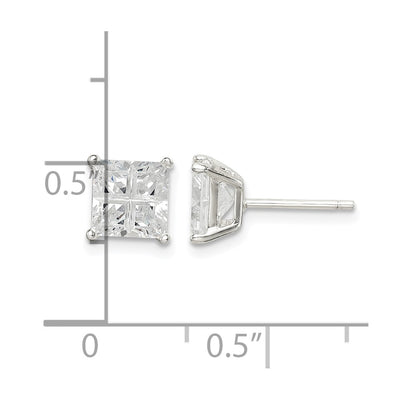 Sterling Silver Square Cross-cut CZ Basket Set Stud Earrings, 6 x 6mm