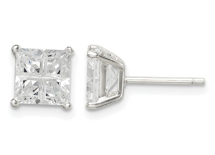 Sterling silver cubic zirconia cross stud earrings