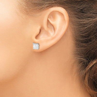 Sterling Silver Square Cross-cut CZ Basket Set Stud Earrings, 7 x 7mm