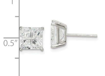 Sterling Silver Square Cross-cut CZ Basket Set Stud Earrings (Style QE7520)