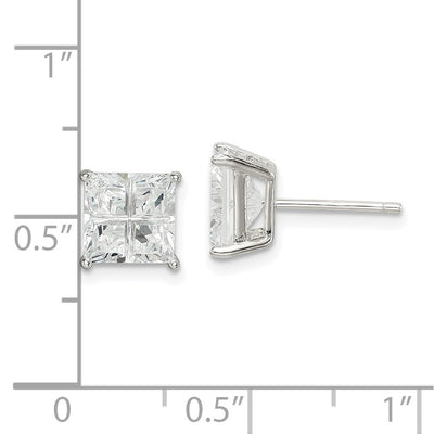 Sterling Silver Square Cross-cut CZ Basket Set Stud Earrings, 7 x 7mm