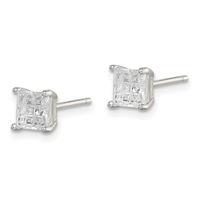 Sterling Silver Square Laser-cut CZ Basket Set Stud Earrings, 5 x 5mm