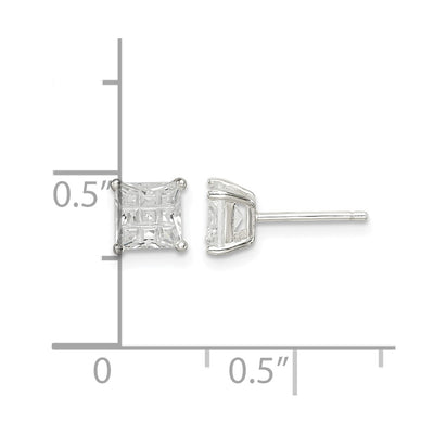 Sterling Silver Square Laser-cut CZ Basket Set Stud Earrings, 5 x 5mm