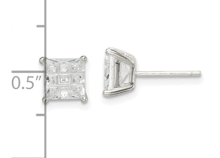 Sterling Silver Square Laser-cut CZ Basket Set Stud Earrings (Style QE7530)