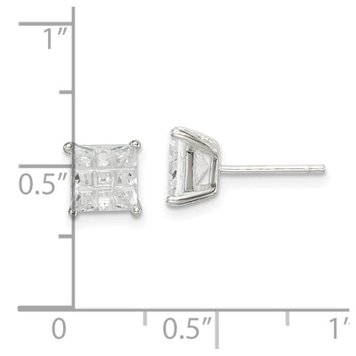 Sterling Silver Square Laser-cut CZ Basket Set Stud Earrings, 6 x 6mm