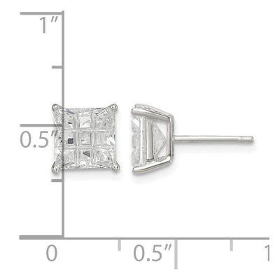 Sterling Silver Square Laser-cut CZ Basket Set Stud Earrings, 7 x 7mm