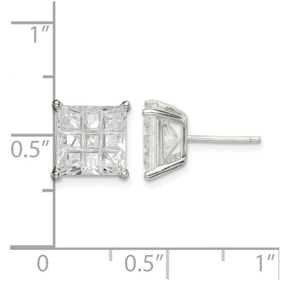 Sterling Silver Square Laser-cut CZ Basket Set Stud Earrings, 8 x 8mm