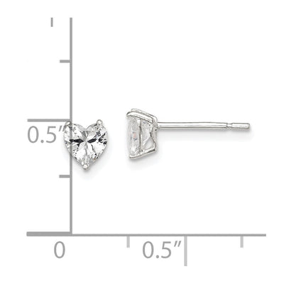 Sterling Silver Polished Heart 3 Prong Basket Set CZ Stud Earrings, 5 x 5mm