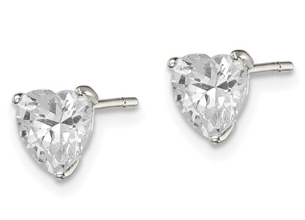 Sterling silver cubic zirconia heart stud earrings, alternate view