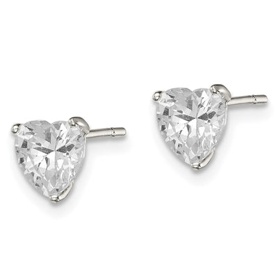 Sterling Silver Polished Heart 3 Prong Basket Set CZ Stud Earrings, 6 x 6mm