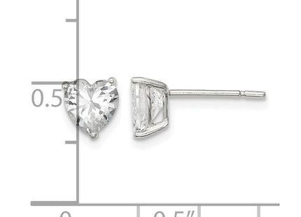 Sterling silver cubic zirconia heart stud earrings, further view