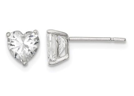 Sterling silver cubic zirconia heart stud earrings