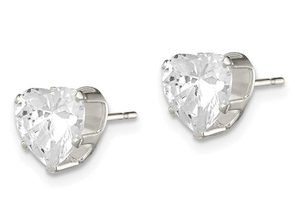 Sterling Silver Polished Heart Snap Set CZ Stud Earrings