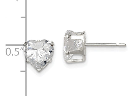 Sterling Silver Polished Heart Snap Set CZ Stud Earrings
