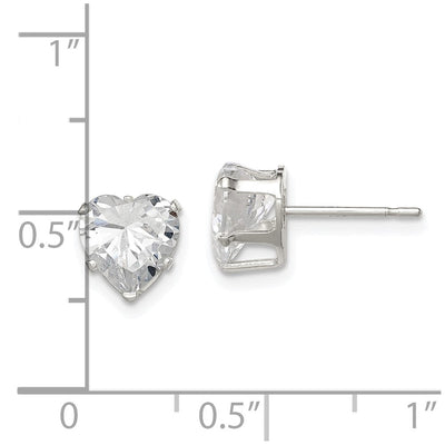 Sterling Silver Polished Heart Snap Set CZ Stud Earrings, 7 x 7mm